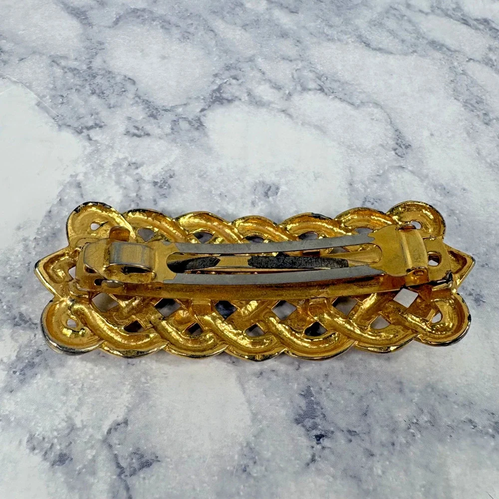 Vintage Quality Made Gold Tone Knot Hair Barrette Made In France Large Signed